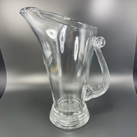 Vintage Clear Glass Crystal Pitcher Jug With Swirl Handle Made In Poland Glass - Picture 11 of 12